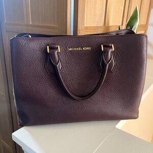 Michael Kors Camille Large Pebbled Leather Satchel Crossbody Purse Color: Barolo